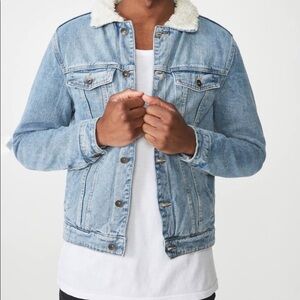 $79 Mens COTTON ON The BORG Denim Trucker SHERPA Lined Vintage Jean Jacket Sz M